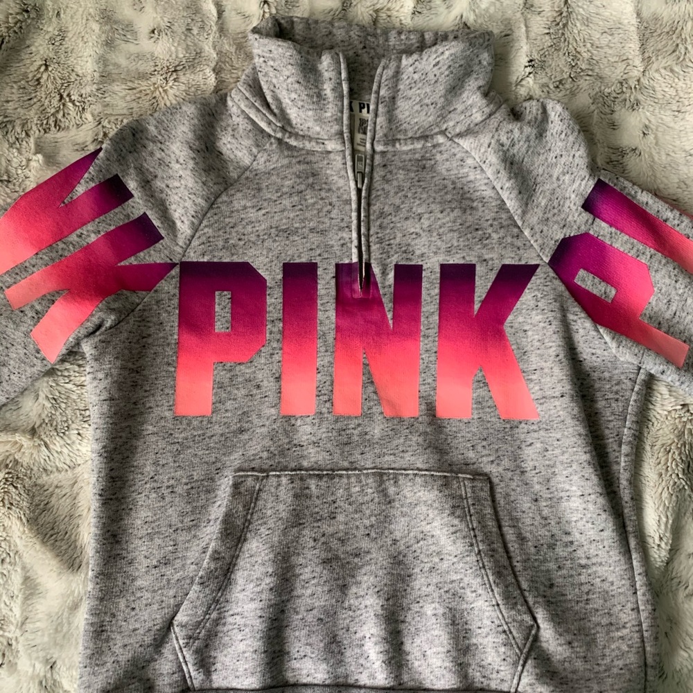 ✿ Pink VS Ombré Letters Grey Quarter Zip ✿